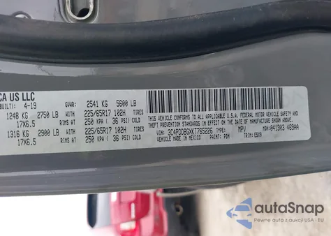 2019 Dodge Journey Se Awd из США, поврежденный, VIN 3C4PDDBGXKT765226